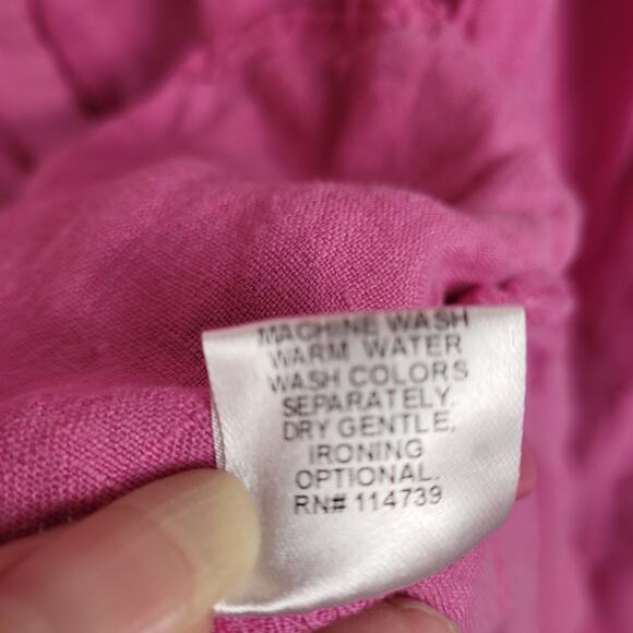 Flax pink button up linen top Size Large Lagenlook Hygge Casual Pockets - Picture 7 of 7